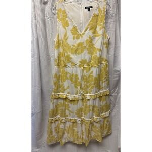 Roz & Ali Yellow White Floral Tiered Midi Dress Cotton Sleeveless Size 16